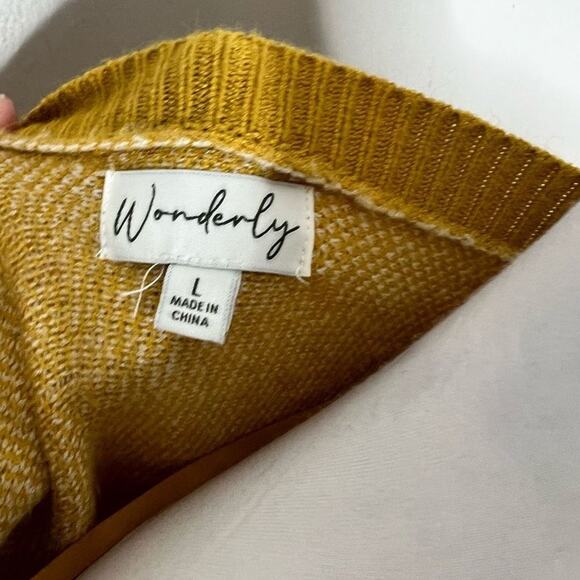 Wonderly Sweater Large Womens Dolman Sleeve Yellow White Knit Relaxed Rayon Soft - Picture 6 of 8